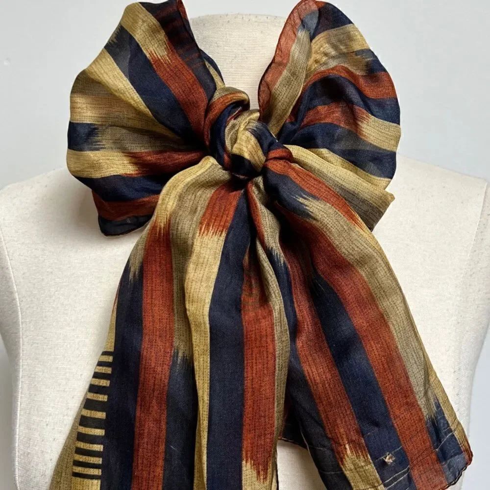 Vintage Brown Navy Neutral Tone Abstract Watercolor Stripe 80s / 90s Acute Scarf